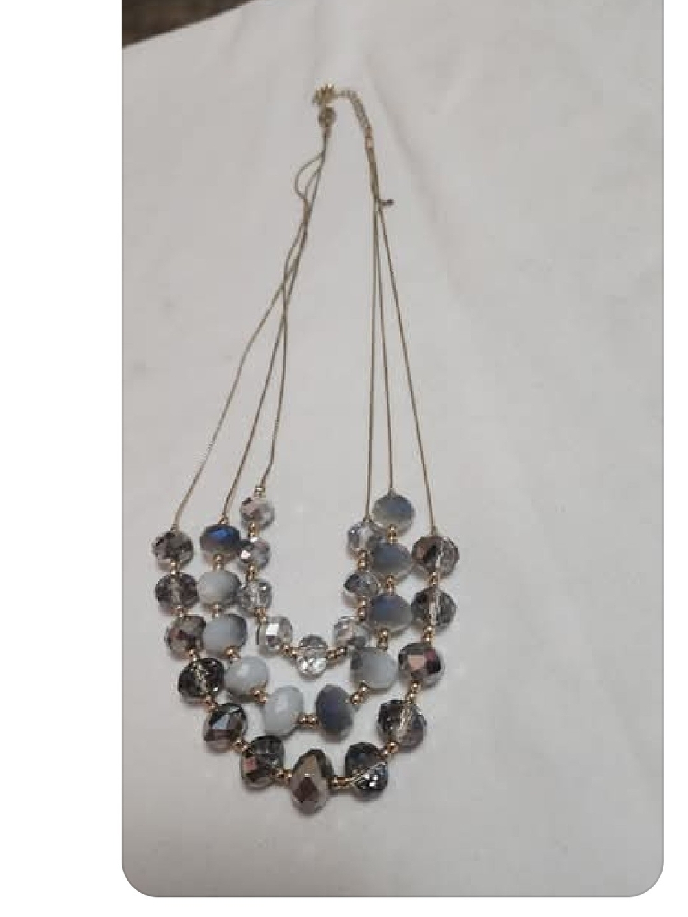 Multi-Strand Gray Beaded Necklace with Gold Chains